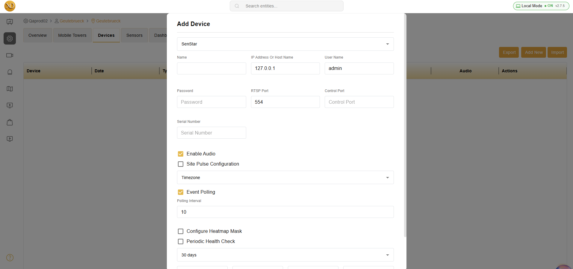 Senstar Add Device